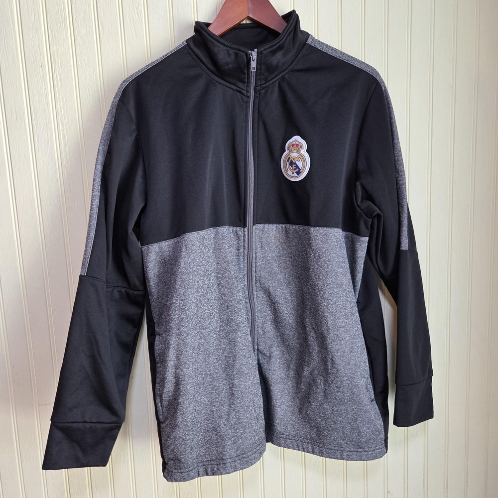Real Madrid CF Jacket Mens Medium Black Gray Soccer Full Zip Track Top La Liga
